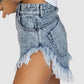 Dark Acid Wash Raw Hem Jean Shorts