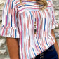 Stripe Ruffled Short Sleeve Plus Size Blouse