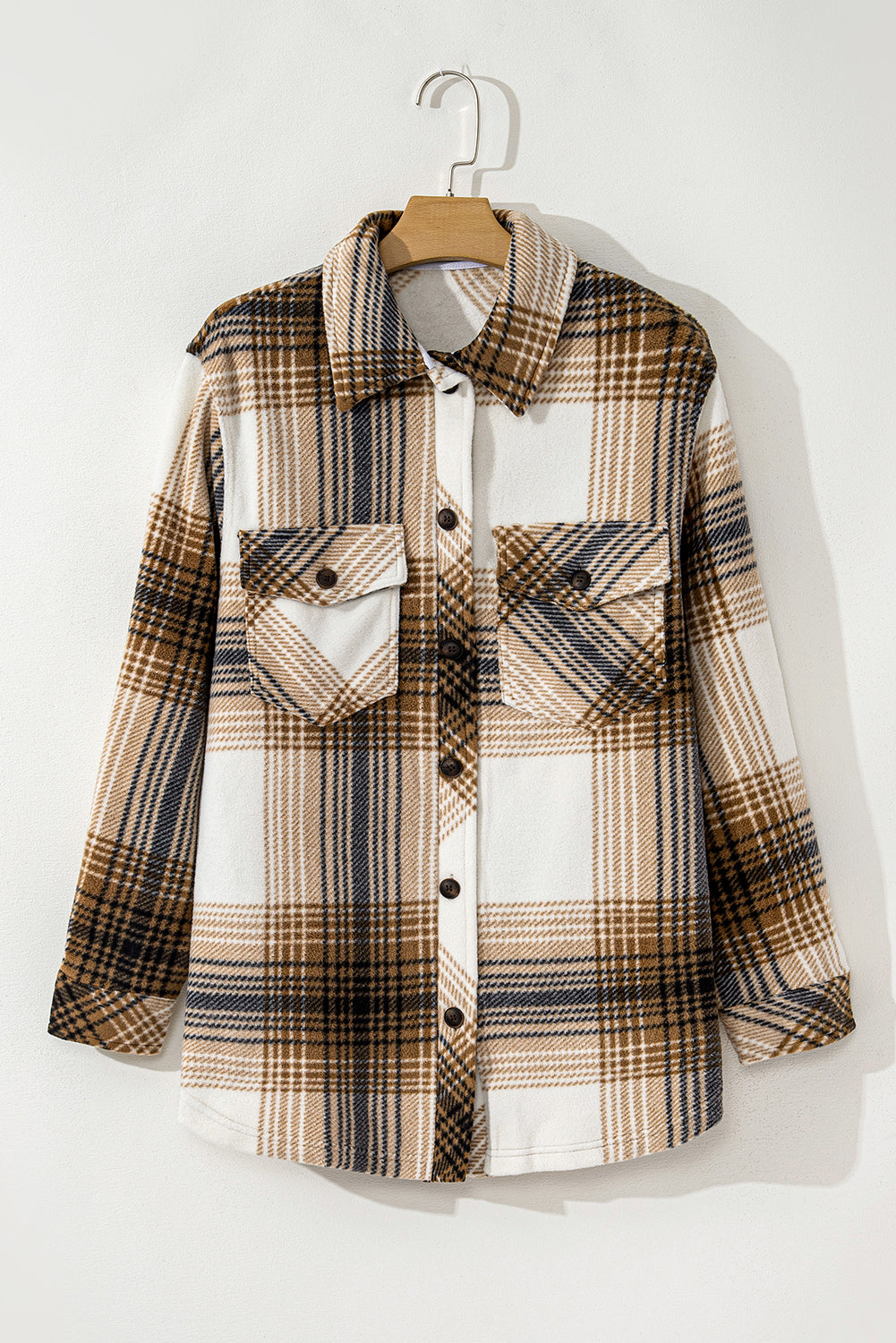 Plaid Print Flap Pocket Button Up Shacket