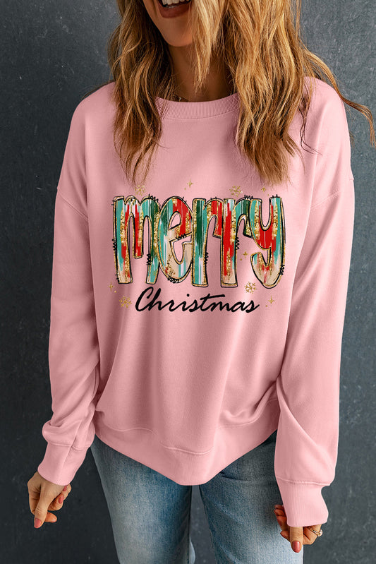 Merry Christmas Print Drop Shoulder Sweatshirt