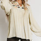 Floral Embroidered Swiss Dot Split Neck Babydoll Blouse