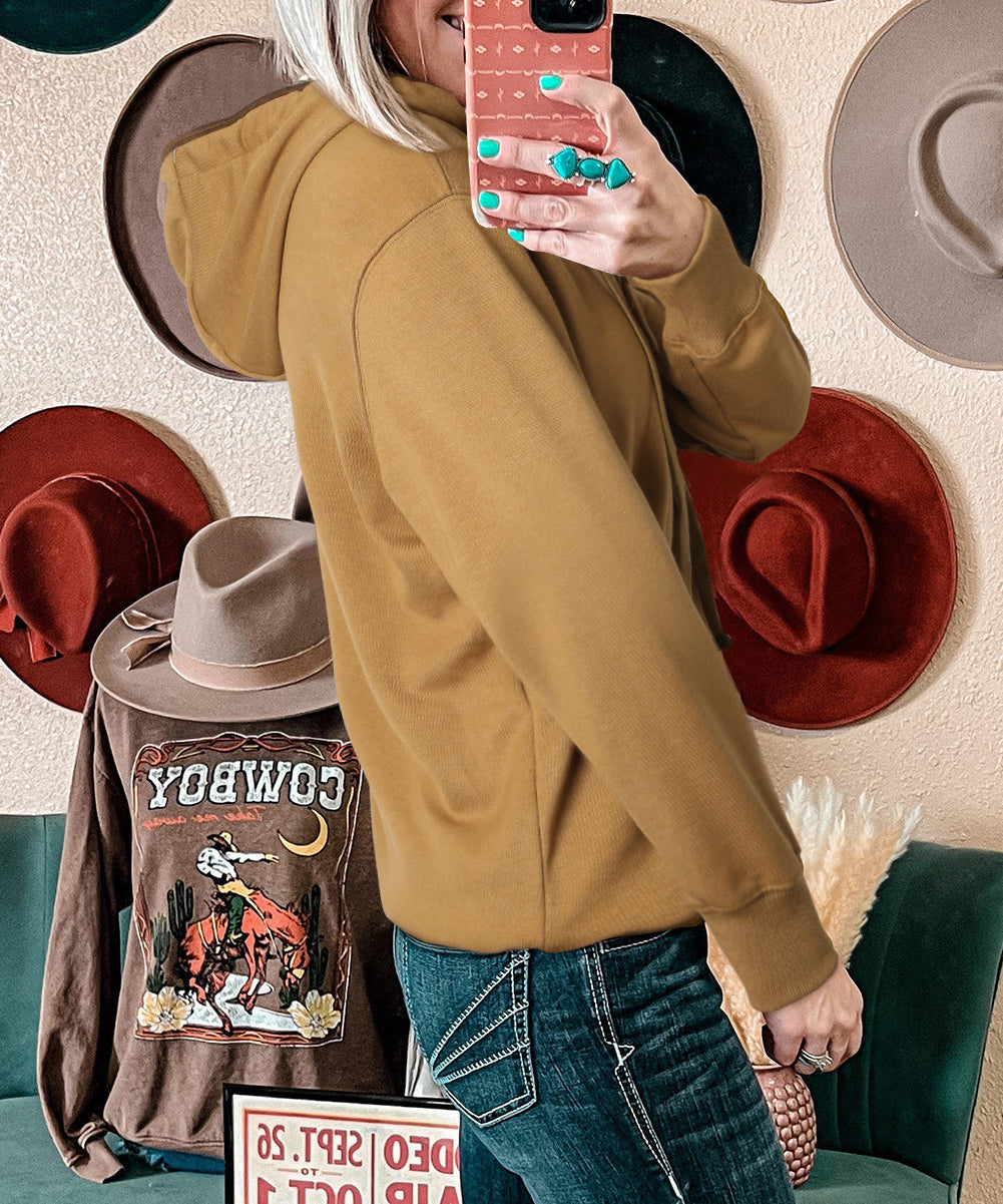 Drawstring Kangaroo Pocket Henley Hoodie