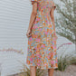 Floral Bubble Sleeve Smocked Flowy Ruffle Dress