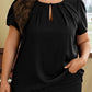 Keyhole Pleated Crew Neck Plus Size T Shirt