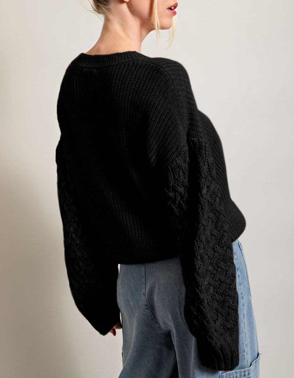 Cable Knit Sleeve Drop Shoulder Sweater