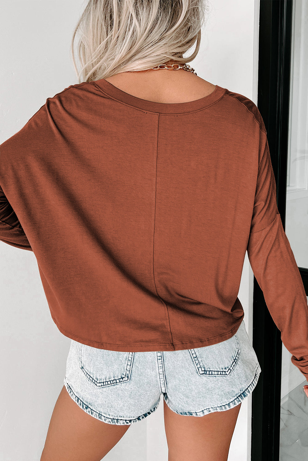 Loose V Neck Dropped Long Sleeve Top
