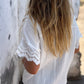 Crinkled Lace Splicing Sleeve Collared V Neck Blouse