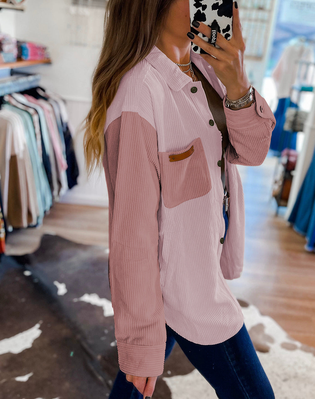 Corduroy Buttoned Front Pocketed Shacket