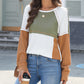 Color Block Exposed Seam Waffle Knit Long Sleeve Top
