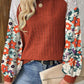 Floral Patchwork Long Sleeve Ribbed Blouse