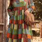 Printed Multicolor Western Checkered Plus Size Swing Dress
