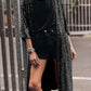 Sequin 3/4 Sleeve Open Front Duster Kimono