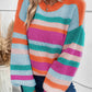 Striped Knit Drop Shoulder Puff Sleeve Sweater
