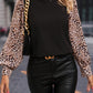 Contrast Leopard Print Lantern Sleeve Blouse