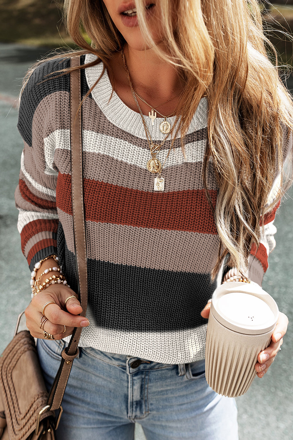 Classic Round Neck Colorblock Knit Sweater