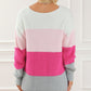Striped Color Block Fuzzy V Neck Sweater