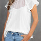 Sheer Ruffle Sleeve Splice Mock Neck Blouse