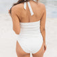 Solid Halter Neck Backless One-piece Swimsuit