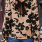 Floral Flounce Sleeve Hollowed Knot Back Blouse