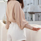 Frilled Knotted Mock Neck Bishop Sleeve Blouse