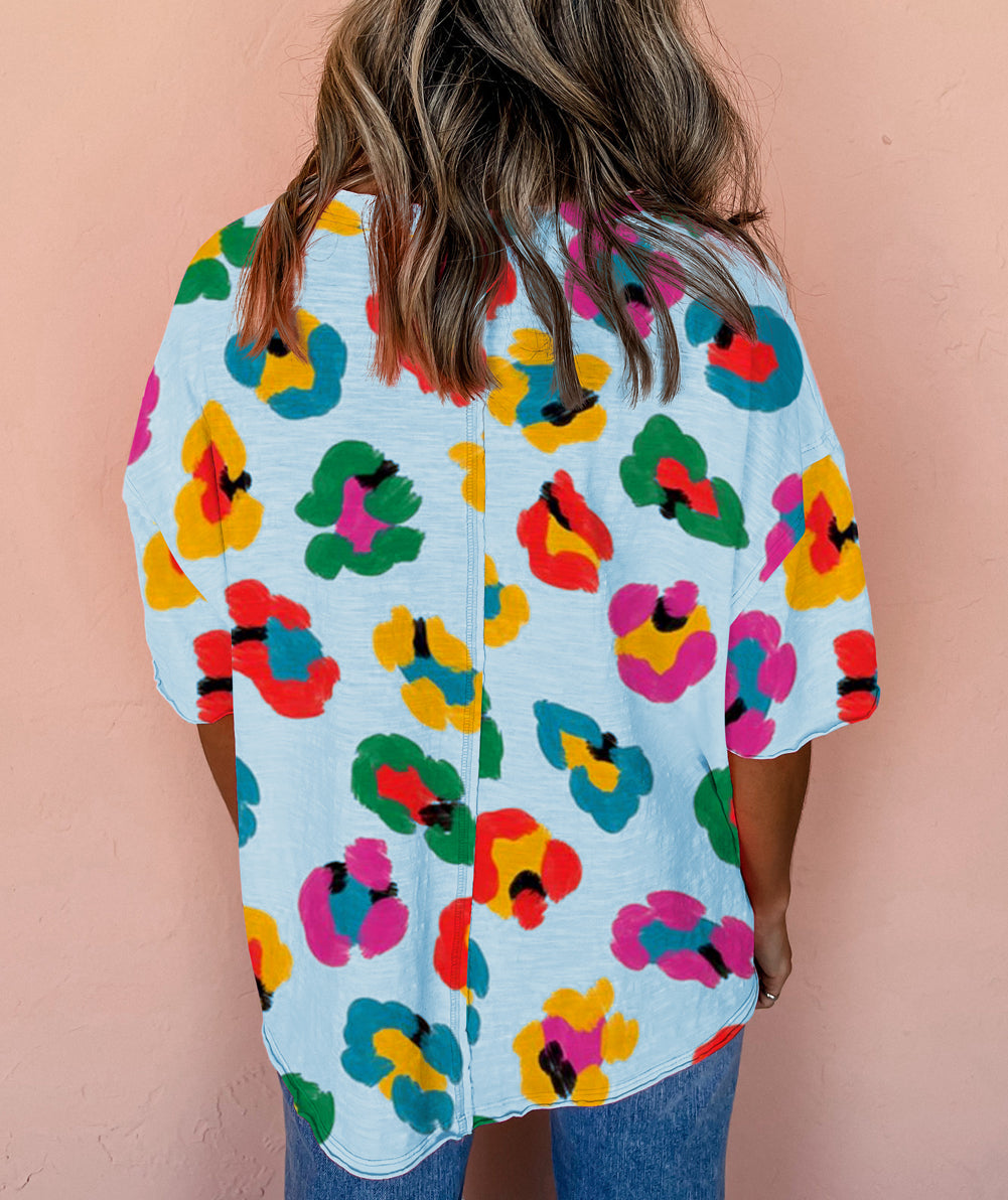 Leopard Drop Shoulder Oversize Tee