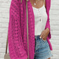 Hollow Out Knit Drop Shoulder Open Front Cardigan