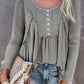 Waffle Knit Patchwork Seamed Flowy Blouse
