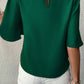 Solid Color Satin Keyhole Back Wide Sleeve Blouse