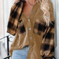 Plaid Patchwork Chest Pockets Oversized Shirt Jacket