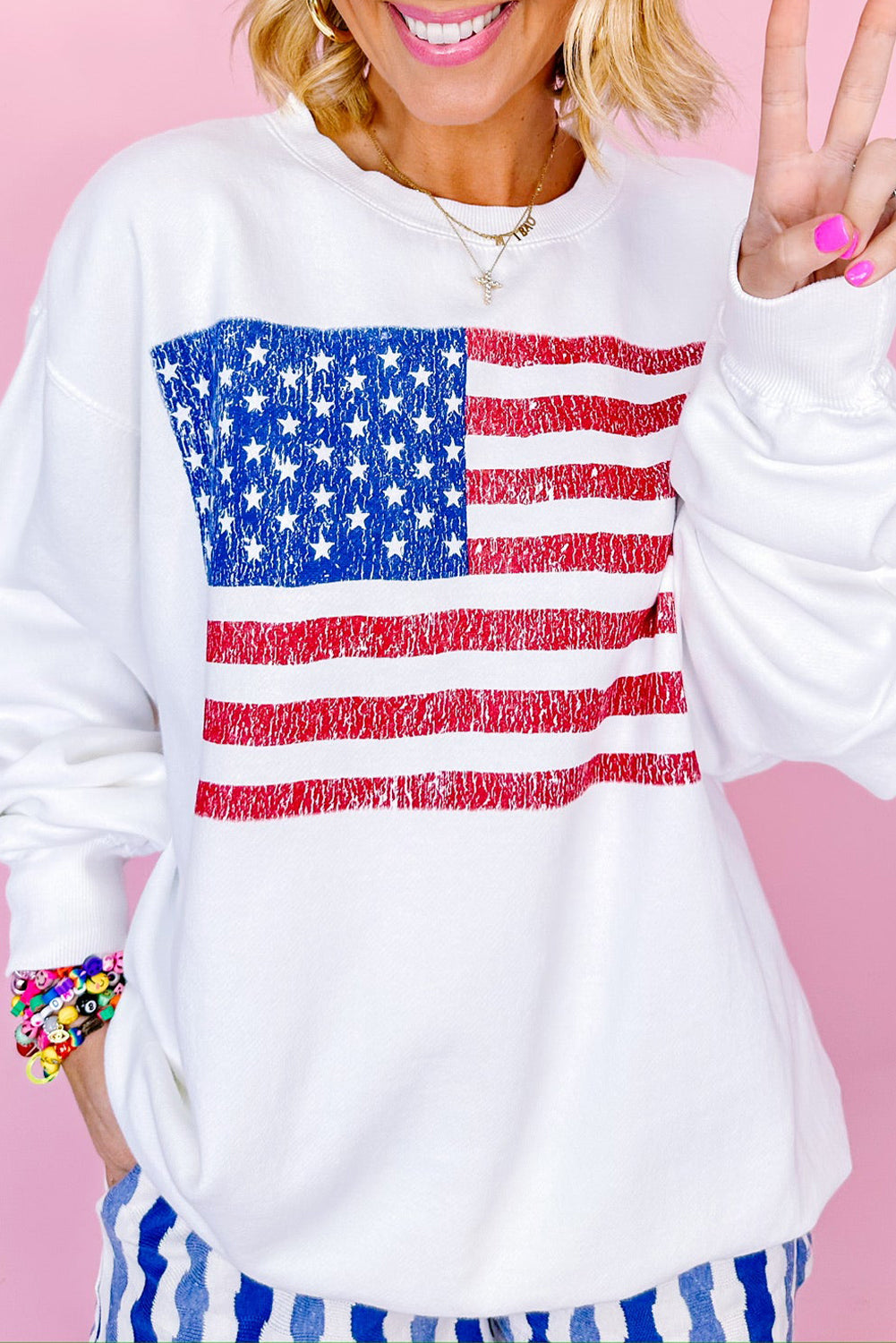 American Flag Graphic Drop Shoulder Loose Sweatshirt