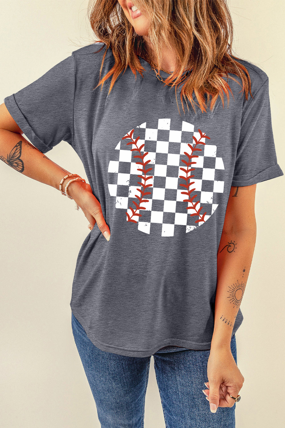 Vintage Checkered Baseball Graphic Tee
