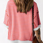 Stripe Oversized Contrast Trim Exposed Seam High Low T Shirt