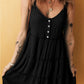Button V Neck Frilly Tiered Sleeveless Dress