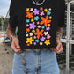 Flowers Print Loose Fit Crew Neck Casual Tee
