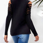 Black Mesh Patch Ripped Long Sleeve Top