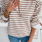 Striped Ruffled Sleeve Buttoned Half-Placket Top