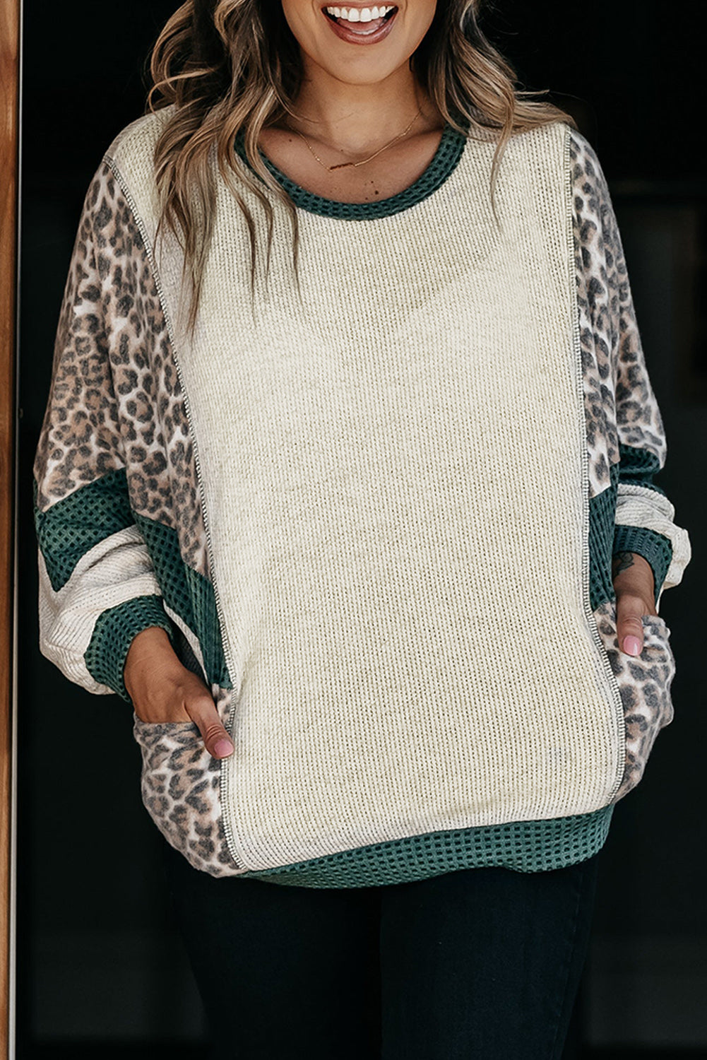 Colorblock Patchwork Dolman Sleeve Plus Size Top