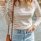 Striped Print Textured Knit Long Sleeve Tee