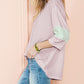 Color Block Ribbed Knit Quarter Sleeve Top