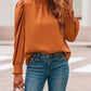 Long Bubble Sleeve Mock Neck Chiffon Blouse