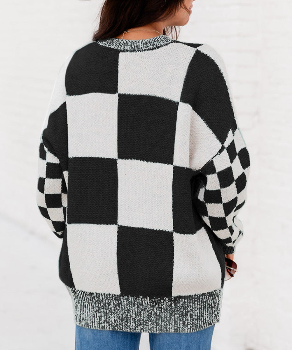 Checkered Print Drop Shoulder Sweater