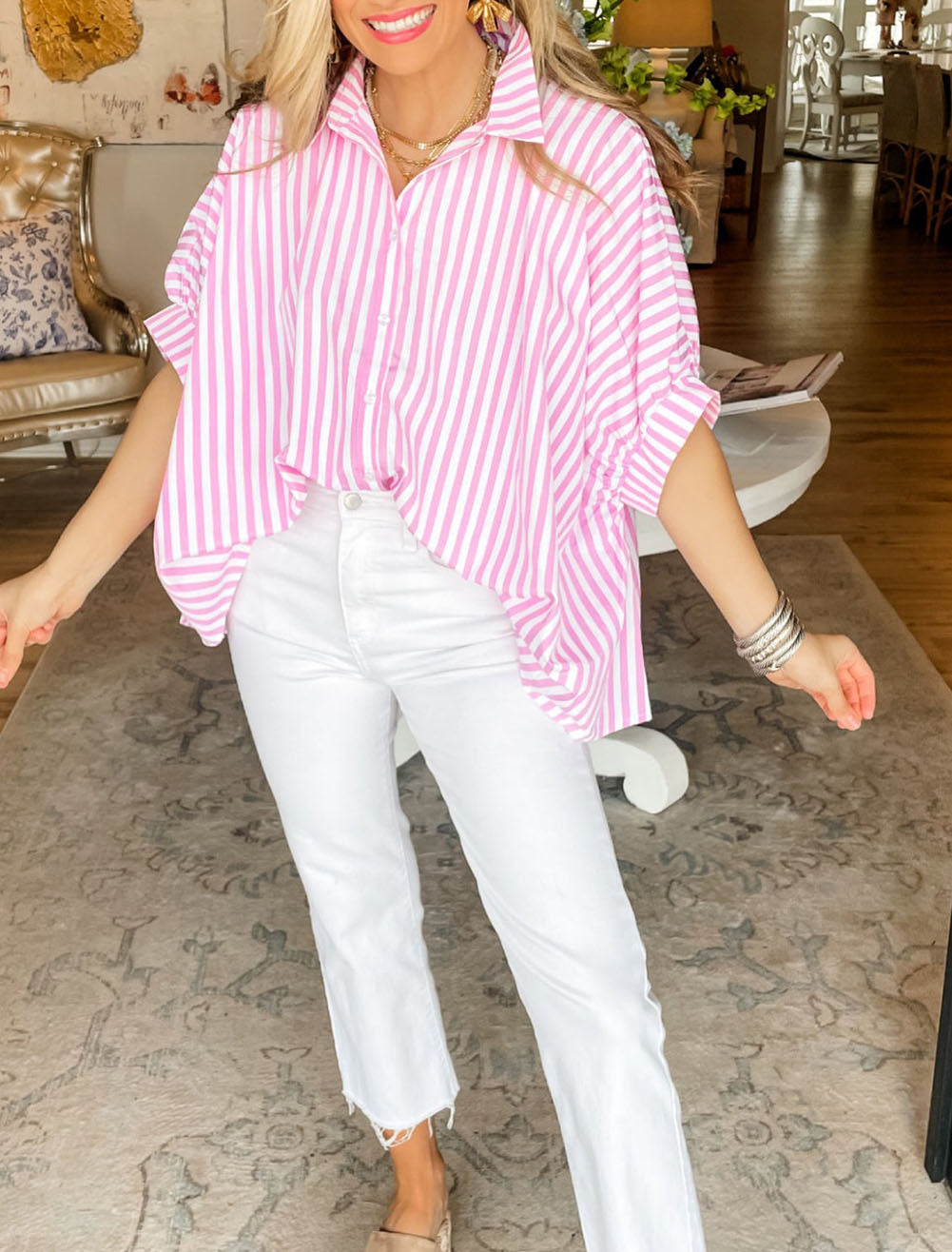 Stripe Dolman Sleeve Oversize Shirt