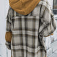 Plaid Patch Hooded Frayed Snap Button Jacket