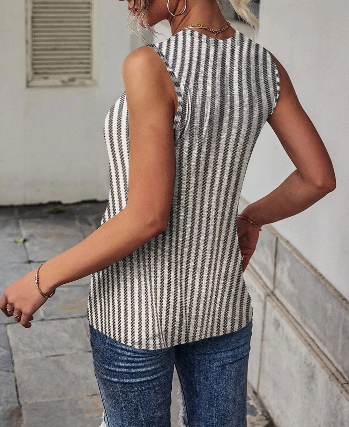 Striped Cutout Twist Front Tank Top