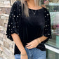 Pearl Beaded Half Sleeve Velvet Top