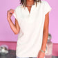 Textured V Neck Collared Short Sleeve Top