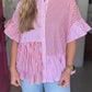 Stripe Striped Patchwork Ruffled Hem Button up Shirt