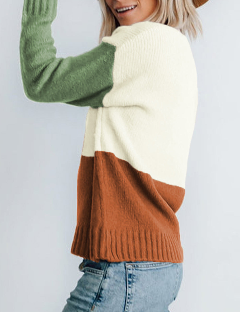 Ribbed Trim Color Block Sweater