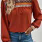 Clay Western Geometric Print Bubble Sleeve Frilled Neck Blouse
