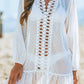 Swiss Dot Crochet Long Sleeve Beach Cover Up